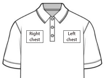 Polo shirt diagram showing left and right chest placement